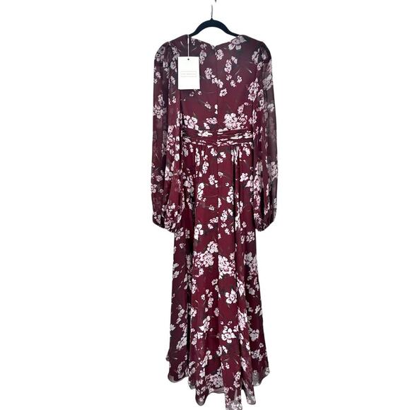 Mac Duggal Floral Chiffon Bishop Sleeves Gown Dress Burgundy Size 0 NWT - Picture 7 of 13